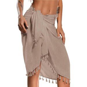 Eicolorte Beach Sarong Pareo Women's Semi Sheer Swimsuit Cover Up Short Skirt With Tassels, 01-White-Short, 3X-Large : Buy Online At Best Price In KSA - Souq Is Now